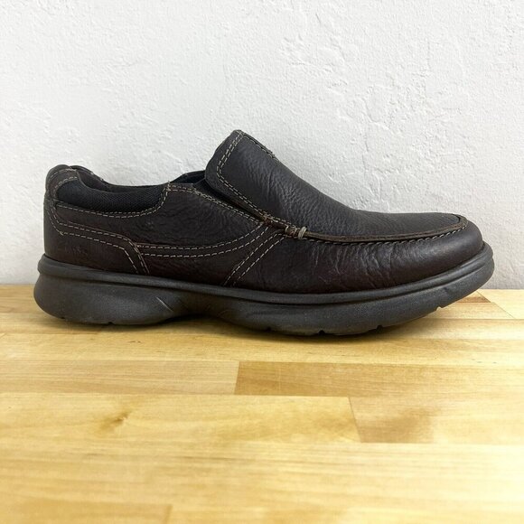 Clarks Mens Bradley Free Brown Leather Slip On Loafers Size 10 Wide‎ - Picture 1 of 9